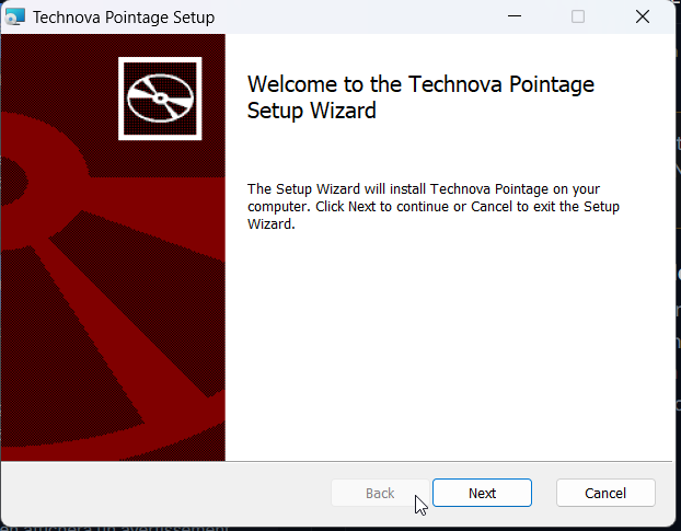 Assistant d'installation Technova Pointage Setup, écran de bienvenue